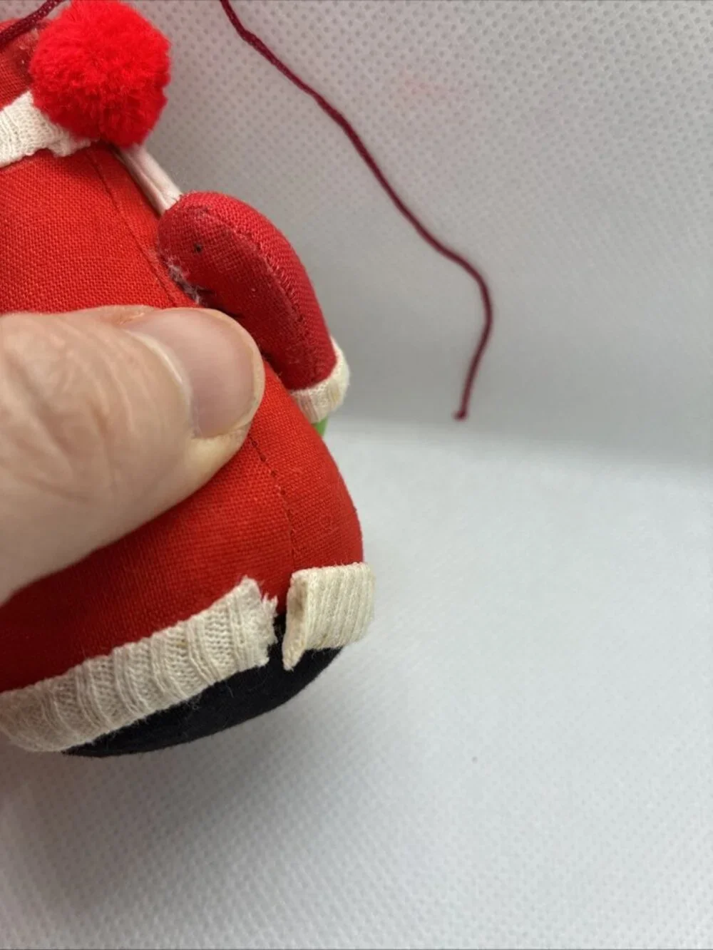 Vintage Handmade Cloth Santa Christmas Ornament Red Green Hanging Decor Rustic